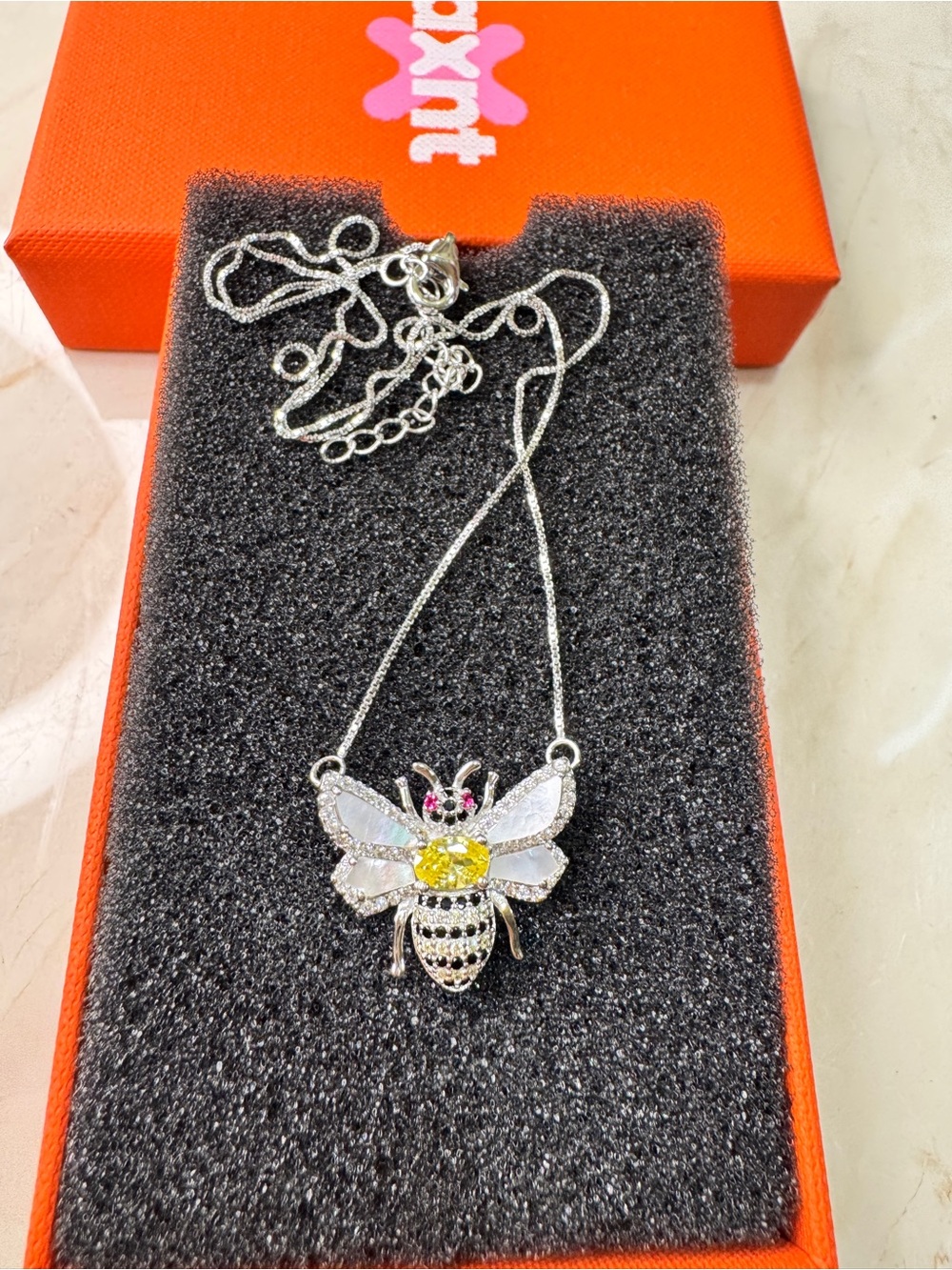 Citrin, Ruby 925 Sterling Silver Bee Pendant Necklace with black obsidian